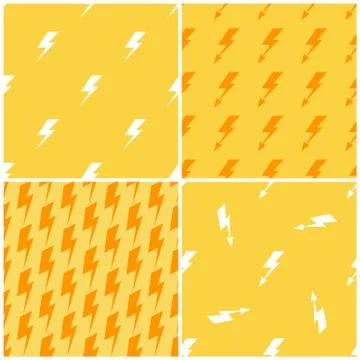 Lightnings vector yellow seamless patterns set Stockillustratie