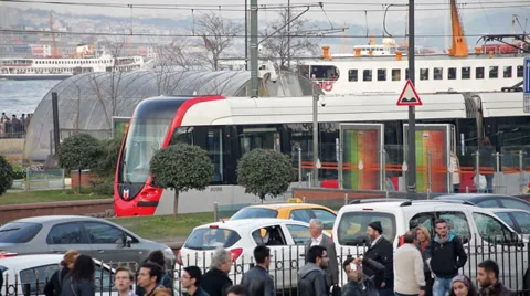 Lightrail train in Istanbul (Editorial) Stock Footage 34203640