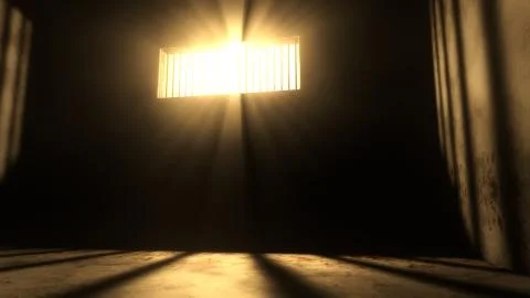 Lightrays Shine through Rails in Demolished Solitary Confinement Prison Cell Stock Illustration