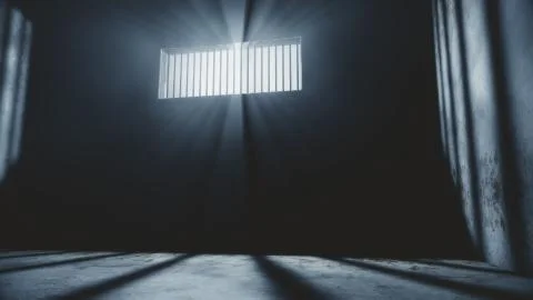 Lightrays Shine through Rails in Demolished Solitary Confinement Prison Cell Stock Illustration