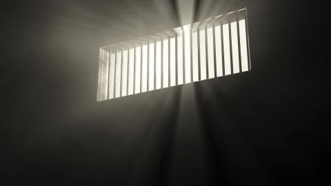 Lightrays Shine through Rails in Demolished Solitary Confinement Prison Cell Stock Illustration