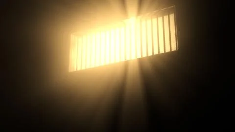 Lightrays Shine through Rails in Demolished Solitary Confinement Prison Cell Stock Illustration