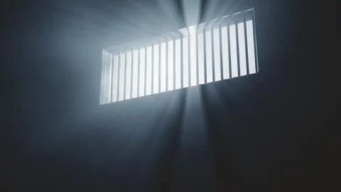 Lightrays Shine through Rails in Demolished Solitary Confinement Prison Cell Stock Illustration
