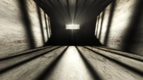 Lightrays Shine through Rails in Demolished Solitary Confinement Prison Cell Stock Illustration