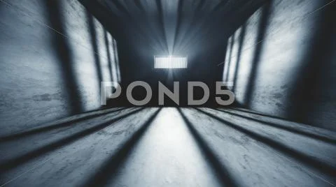 Lightrays Shine through Rails in Demolished Solitary Confinement Prison Cell Stock Illustration