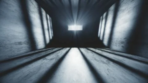 Lightrays Shine through Rails in Demolished Solitary Confinement Prison Cell Stock Illustration