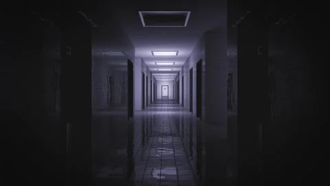 Lights Activating in an Empty Experimental Laboratory Corridor.  3d render. Stock Footage 310864522