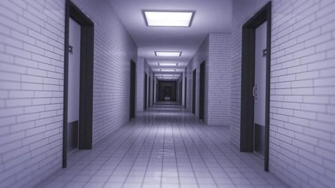 Lights Activating in an Empty Experimental Laboratory Corridor. 3d render. Stock Footage 310864523