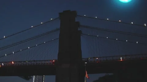Lights on and Around Brooklyn Bridge Stock Footage 130485039