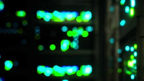 Lights and colors from server room at night creating a digital scene Stock Footage 345007473