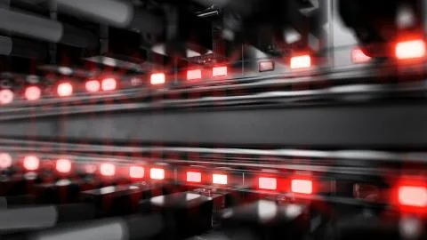 Lights and connections on network server. 3d illustration Stock Illustration