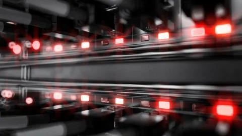 Lights and connections on network server. 3d illustration Stock Illustration