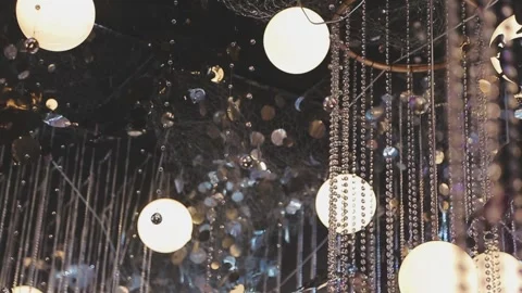 Lights and lanterns in the night. Bokeh, Gold, orange bokeh string light ba.. Stock Footage 277096987