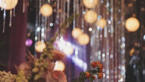 Lights and lanterns in the night. Bokeh, Gold, orange bokeh string light ba.. Stock Footage 277098157