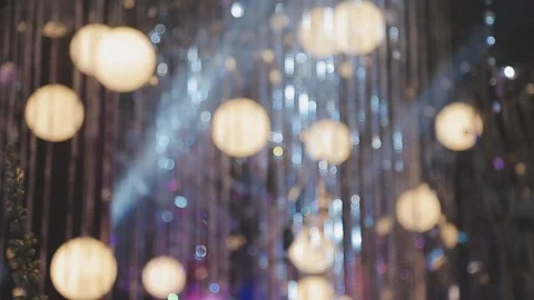 Lights and lanterns in the night. Bokeh, Gold, orange bokeh string light ba.. Stock Footage 277098422