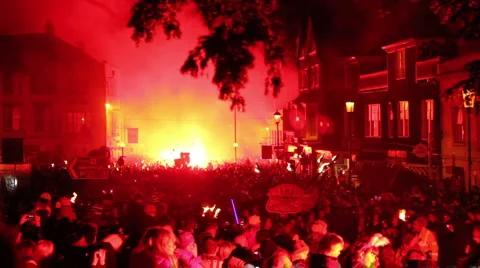 Lights and procession at night Stock Footage 989172
