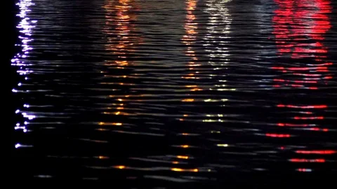 Lights and Reflection on The Water at Night Stock Footage