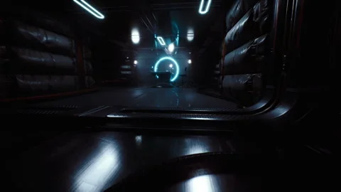 Lights and shadows in a futuristic corridor with glowing elements Stock Footage 331423768