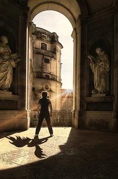 Lights and shadows inside a cathedral Stock Photos