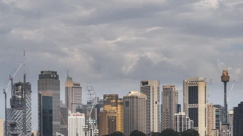 Lights And Shadows Over Skyline Sydney Timelapse Stock Footage 141888326