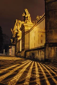 Lights and shadows on the stone square in front of Prague Castle Stock Photos