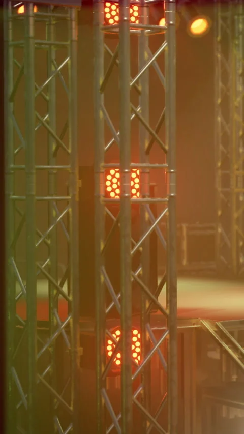 Lights and structure at a concert venue in evening time for a music event Stock Footage 337972345
