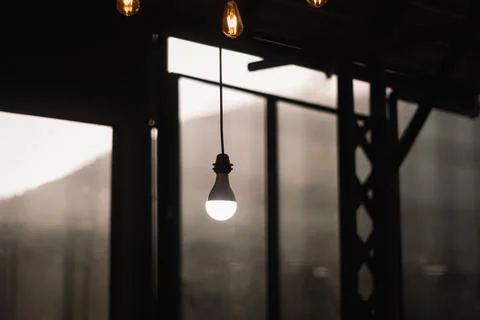 The lights are on in the cafe. Stock Photos
