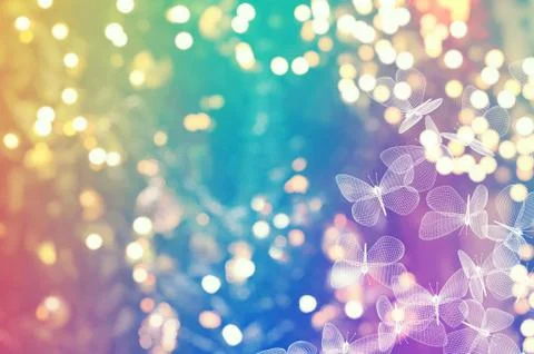 Lights background and flock of abstract mesh moth butterflies Stock Illustration