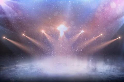 Lights background. Empty winter background and empty ice rink with lights. Stock Photos