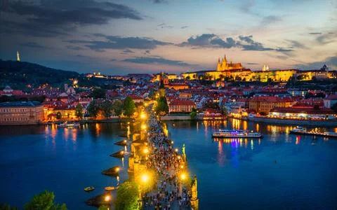 Lights on Charles Bridge Stock Photos