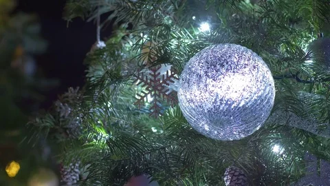 Lights on christmas tree bright white decor holiday close up ornament Stock Footage 83756959