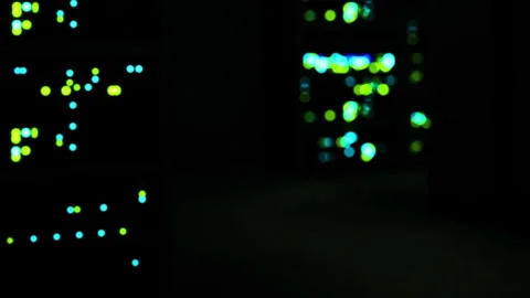 Lights from computer servers in a data center during nighttime Stock Footage 345006090