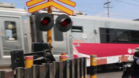 Lights controlling electric train tracks in Java, Central Java, Indonesia Stock Footage 249590267