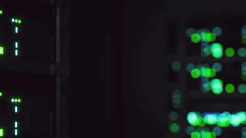 Lights in a data center show the activity of servers at night Stock Footage 345007439