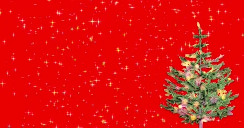 Lights decorated the Christmas tree with magic lights on a red background Video stock 163222105