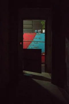 Lights at the end of a dark corridor. 스톡 사진