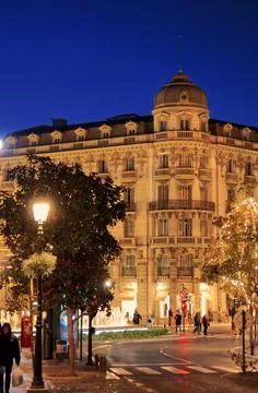Lights on in the evening in Granada. Stock Photos