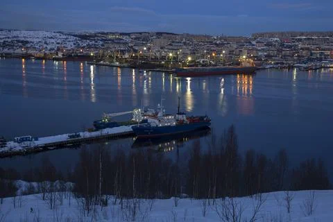 Lights of evening Murmansk Stock Photos