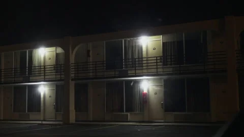Lights exterior night at low class motel hotel Stock Footage 246720507