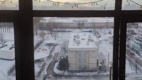 Lights In Garland On Window frame Timelapse Stock Footage 81604879