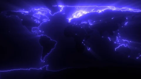 Lights Go Around World Map With Shine Effect. Stock Footage 70743930