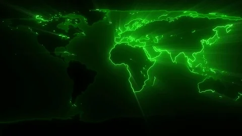 Lights Go Around World Map With Shine Effect. Stock Footage 70744382