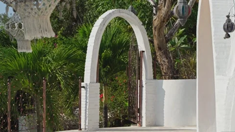 Lights guide the way as the sun sets on tiny home dome villas. Stock Footage 246043251