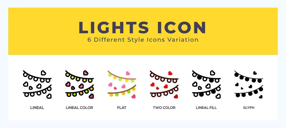 Lights icon set with different styles. Design elements for logo. Vector ill.. Stock Illustration
