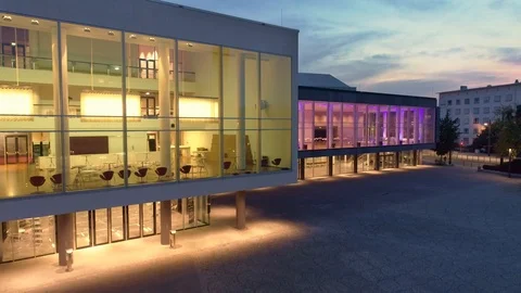 Lights inside a Beautiful Modern Building with Large Windows / Pfalzbau Ludwigsh Видео 120560701