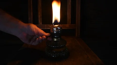 Lights a kerosene lamp Stock Footage 112919445