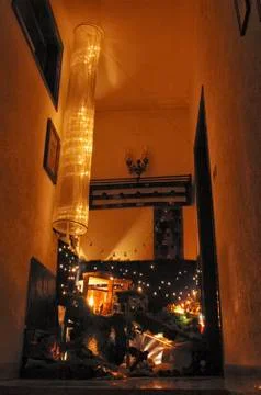 Lights in the nativity crib Foto stock