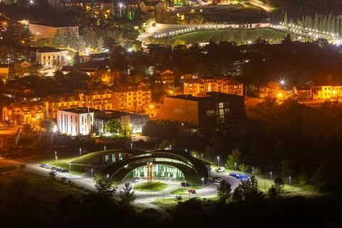 Lights of the night city of Mtskheta from above Stock-Fotos
