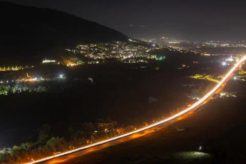 Lights of the night city of Mtskheta from above Stock Photos