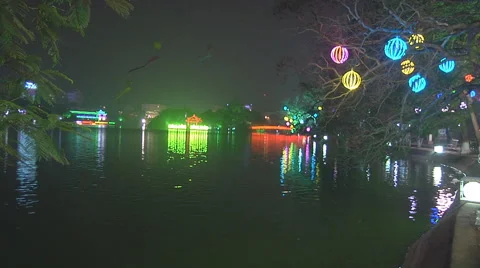 Lights at night, New Year in Ho Chi Minh City, North Vietnam Stock Footage 53267635